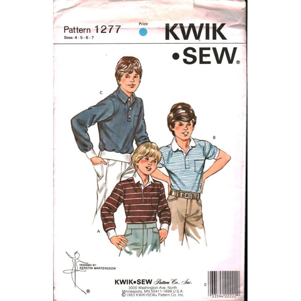 Vintage 1983 Kwik Sew 1277 Boys Shirt Sewing Pattern Sizes 4-7 Knit Polo Rugby